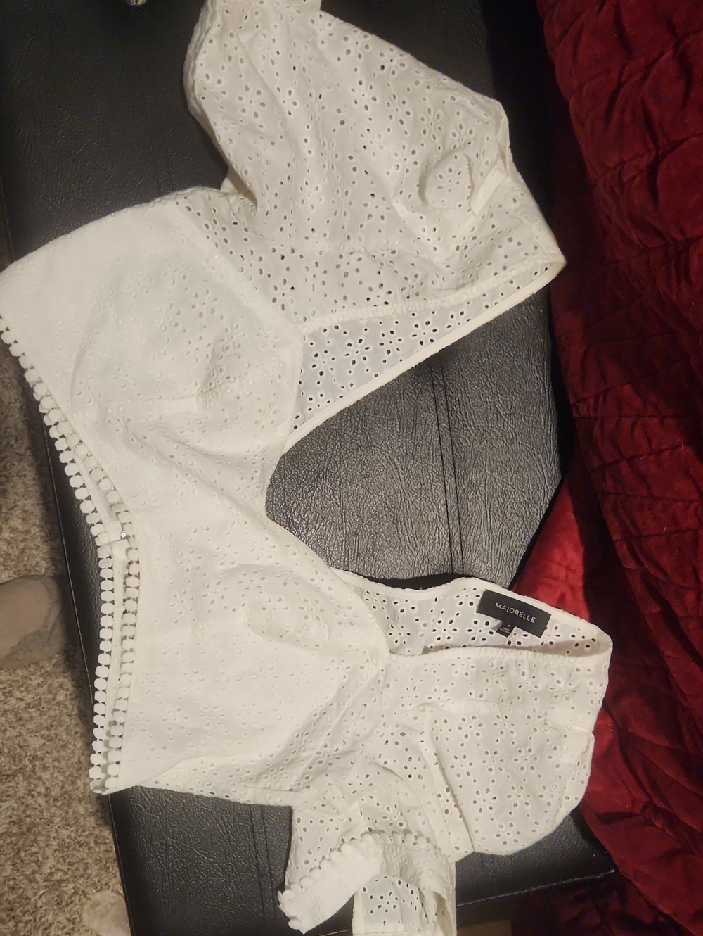 MAJORELLE White Eyelet Peplum Crop Top